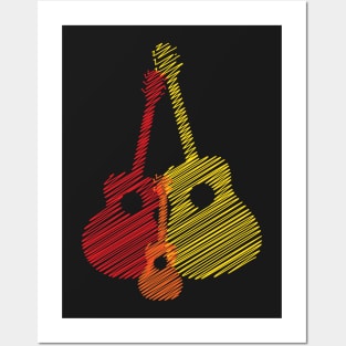 Artistic Acoustic Guitar Design - Guitar Art - Yellow Red Orange Posters and Art